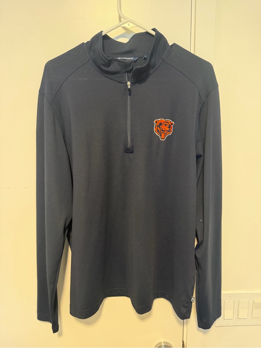 Chicago Bears Navy Quarter-Zip Pullover with Orange Logo cutter and buck